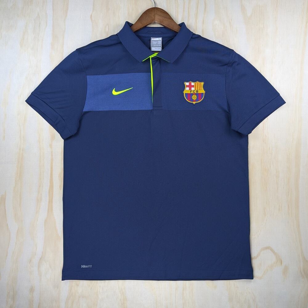 Nike Men's Large FC Barcelona Polo Shirt Navy Volt Barca Futbol Soccer Retro